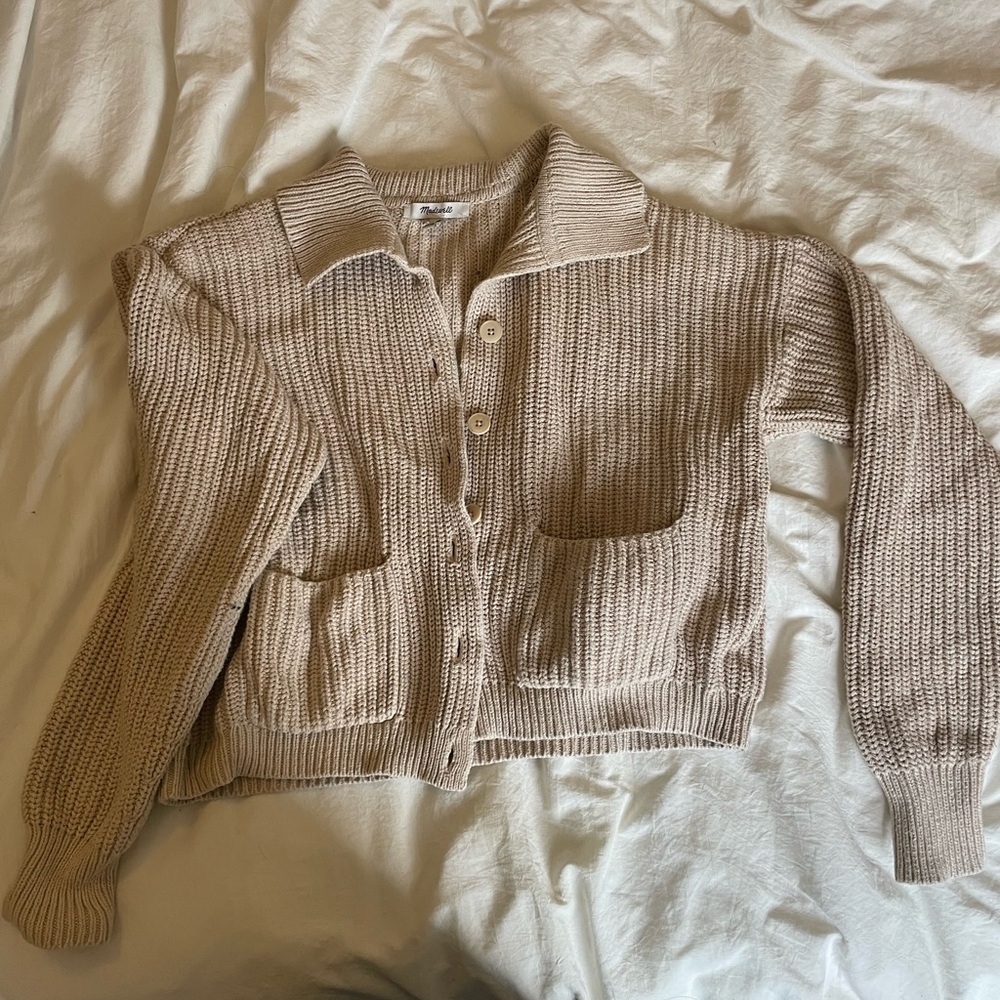 Collared Beige Knit Women's Sweater
